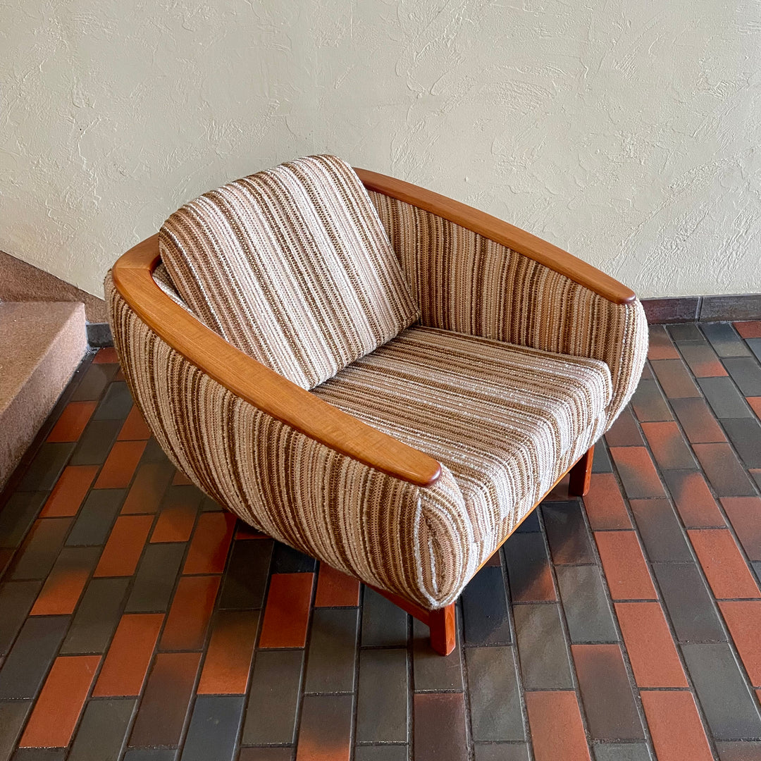 Huber Barrel Back Teak Sofa and Lounge Chair