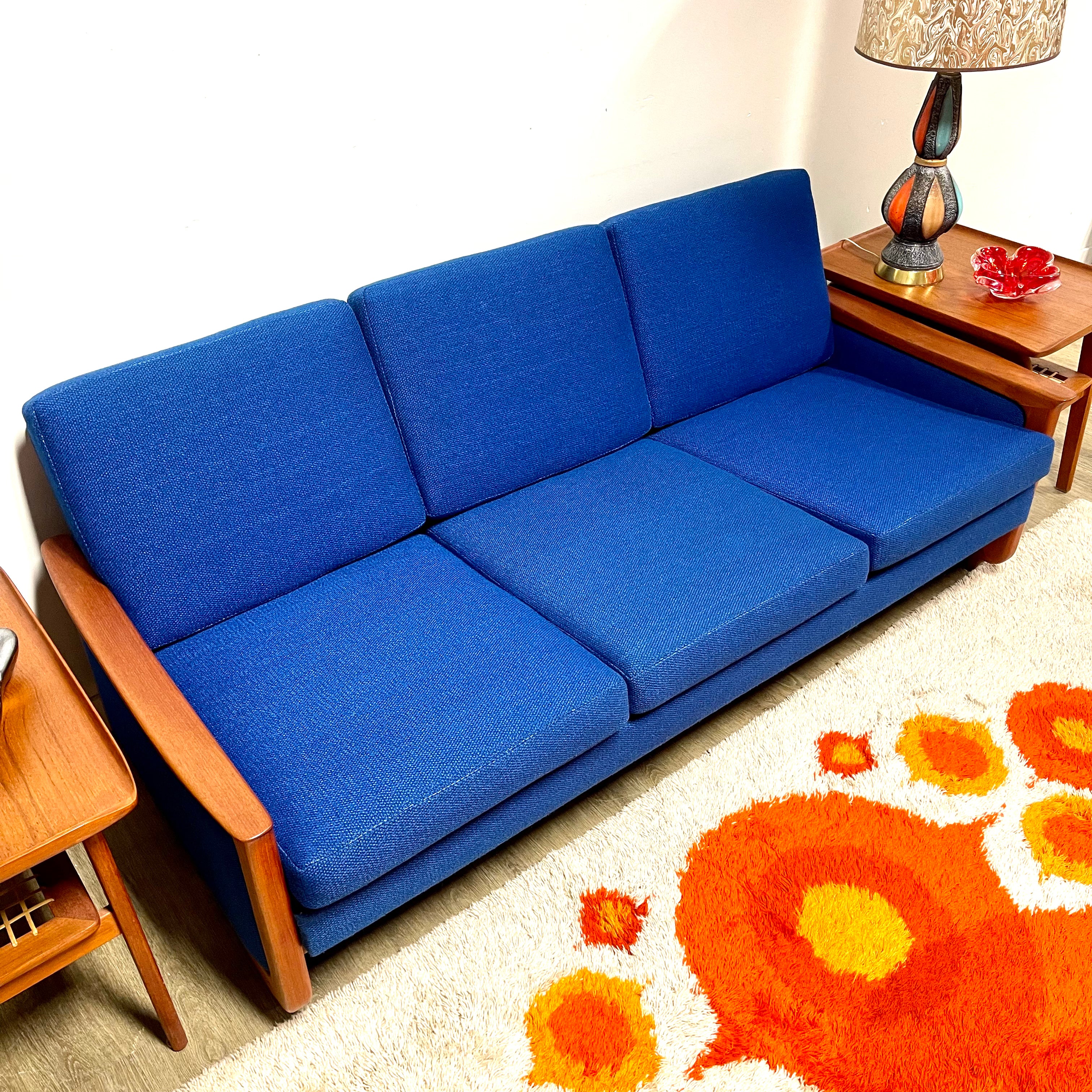 R. Huber Sofa + Original Royal Blue Upholstery + New Foam