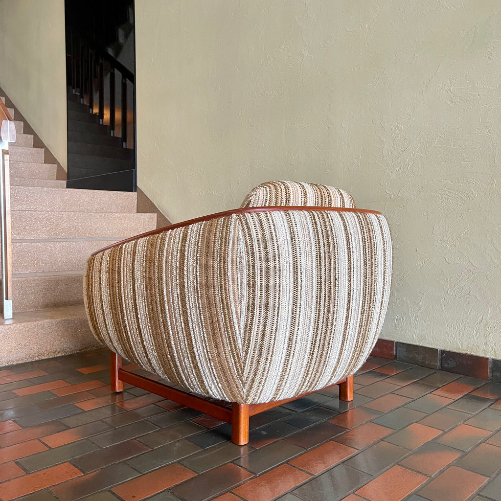 Huber Barrel Back Teak Sofa and Lounge Chair