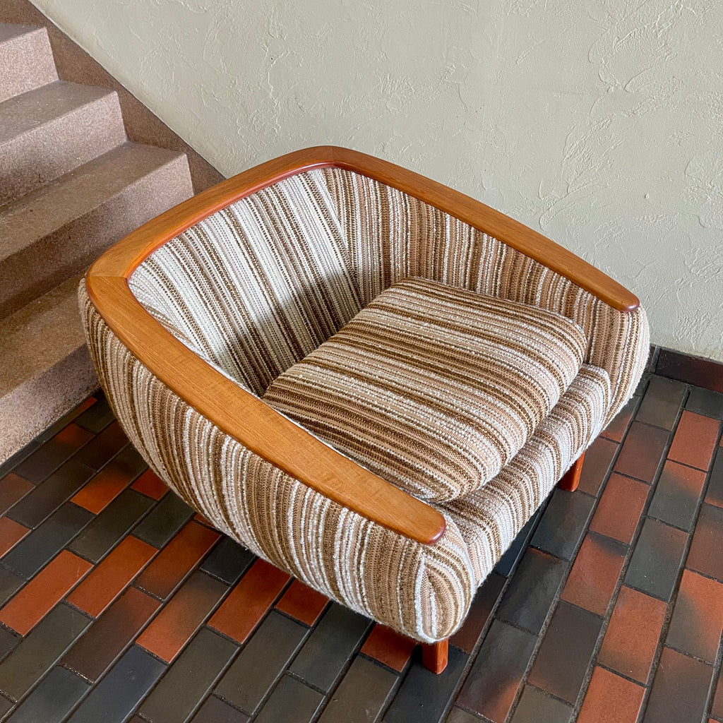 Huber Barrel Back Teak Sofa and Lounge Chair