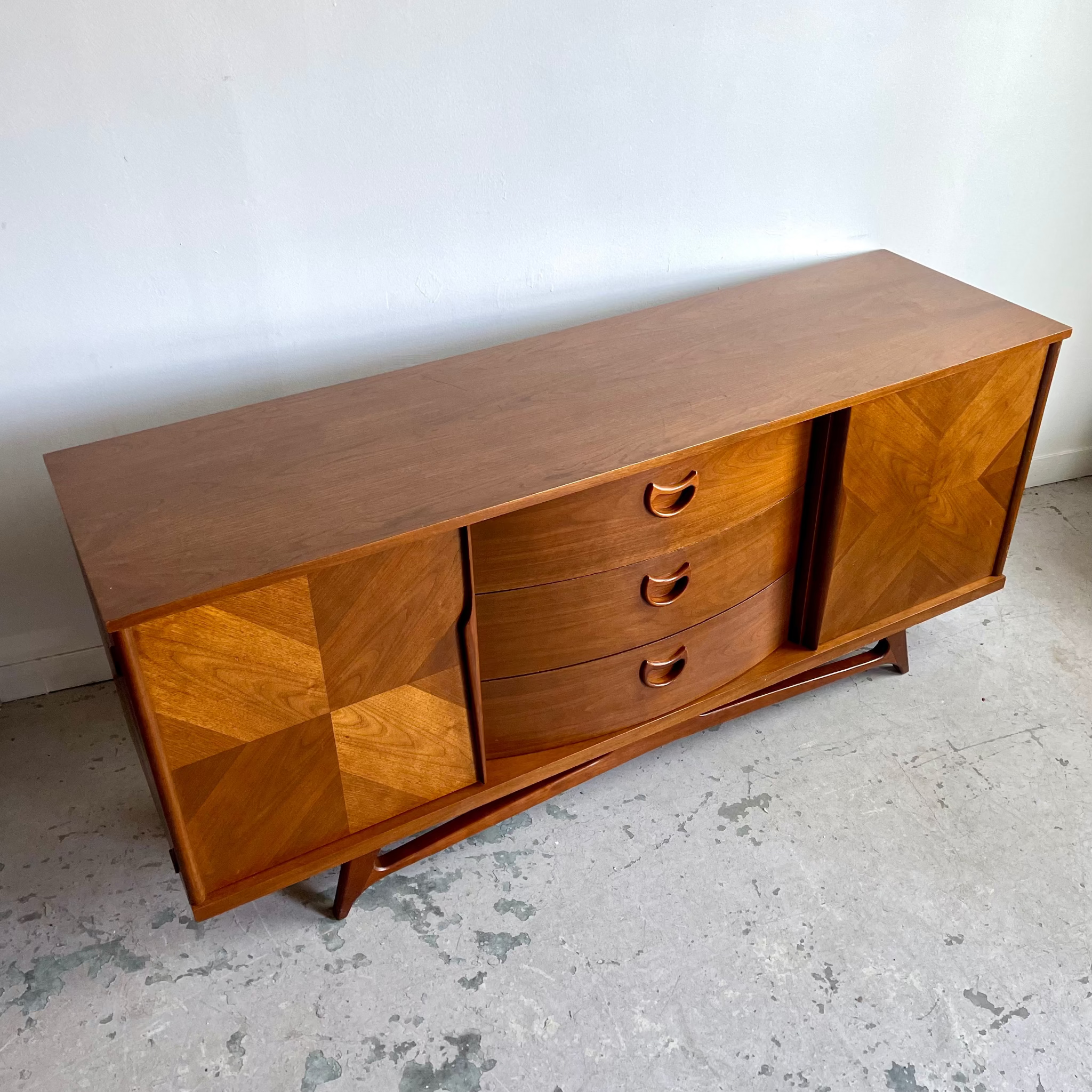 Top view of VISCOL nine drawer walnut dresser credenza
