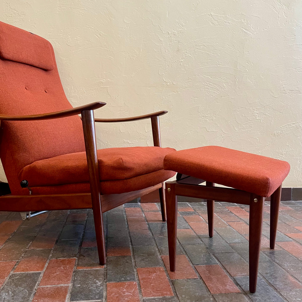 Vintage Afrormosia Teak Reclining Chair + Ottoman Mr. Mansfield Vintage