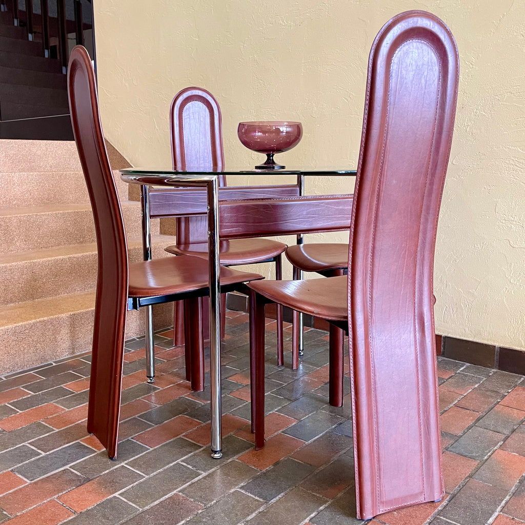 Italian Leather Chairs + Chrome + Leather Table - Mr. Mansfield Vintage