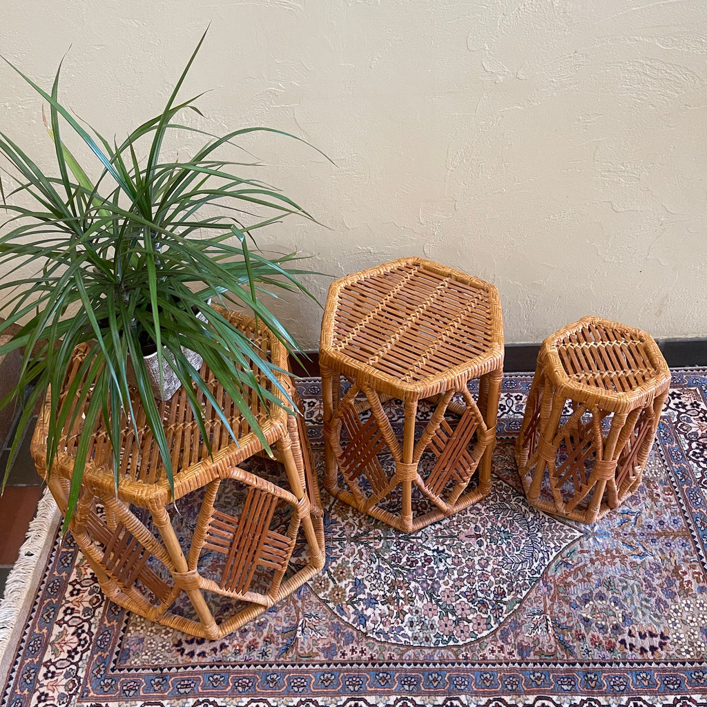 Three Vintage Wicker Nesting Tables