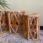 Three Vintage Wicker Nesting Tables
