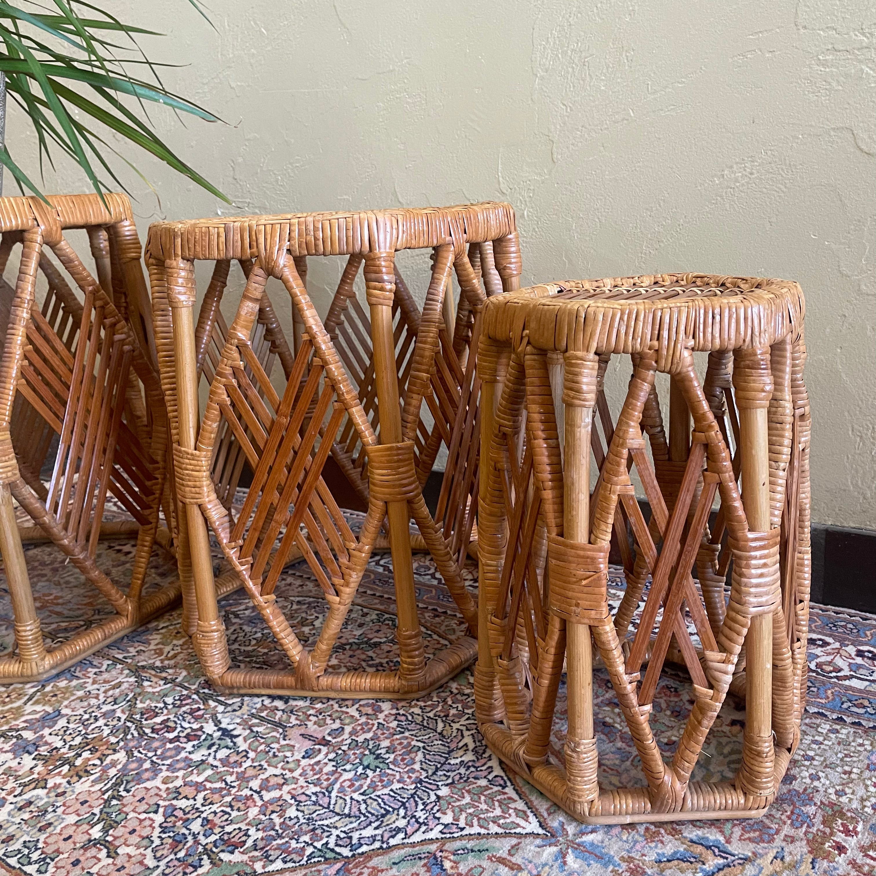Three Vintage Wicker Nesting Tables