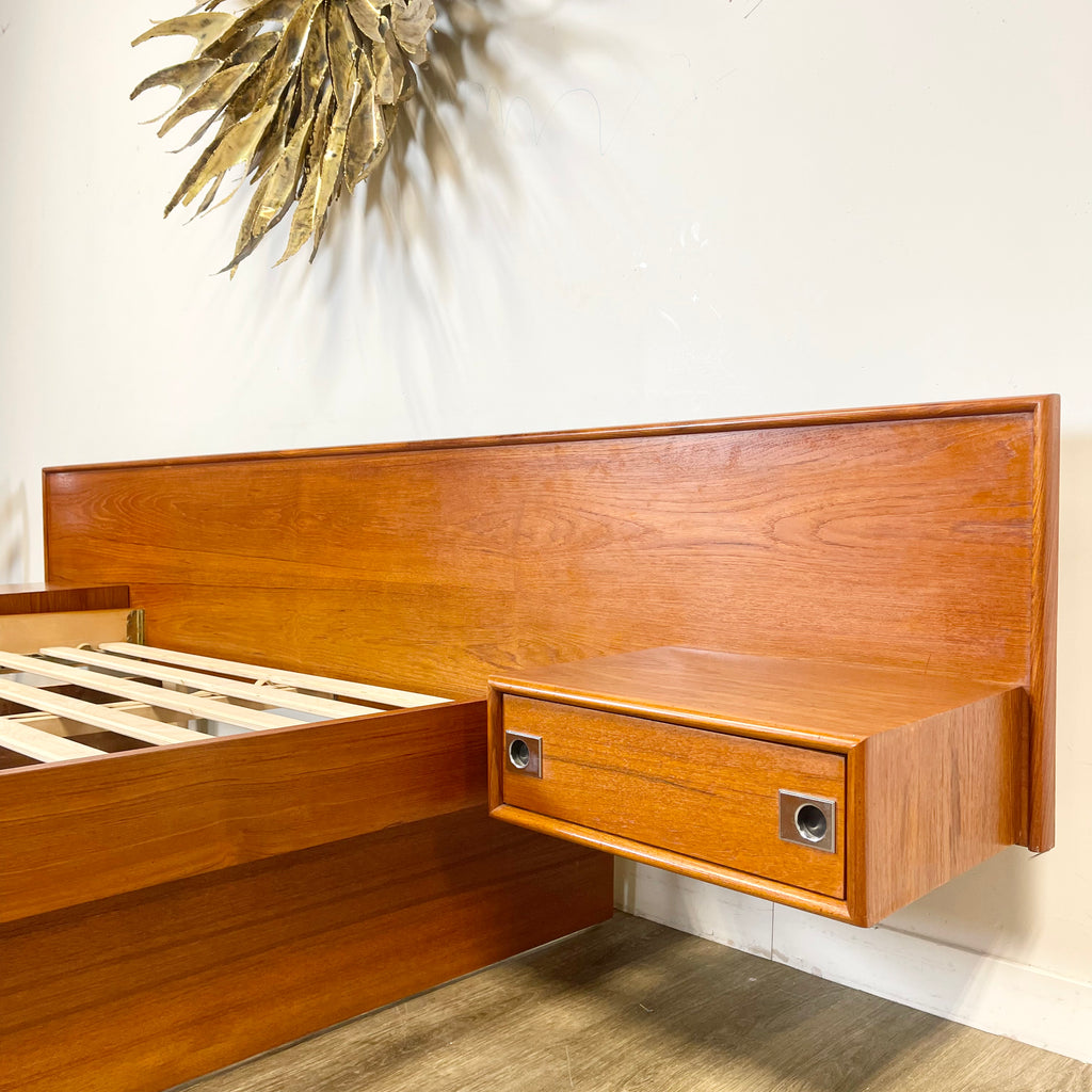 Midcentury Teak Queen Size Platform Bed + Floating Nightstands - Mr. Mansfield Vintage
