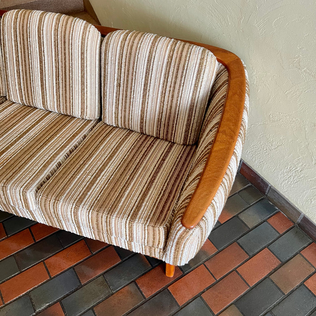 Huber Barrel Back Teak Sofa and Lounge Chair