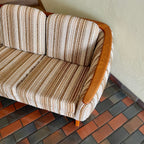 Huber Barrel Back Teak Sofa and Lounge Chair