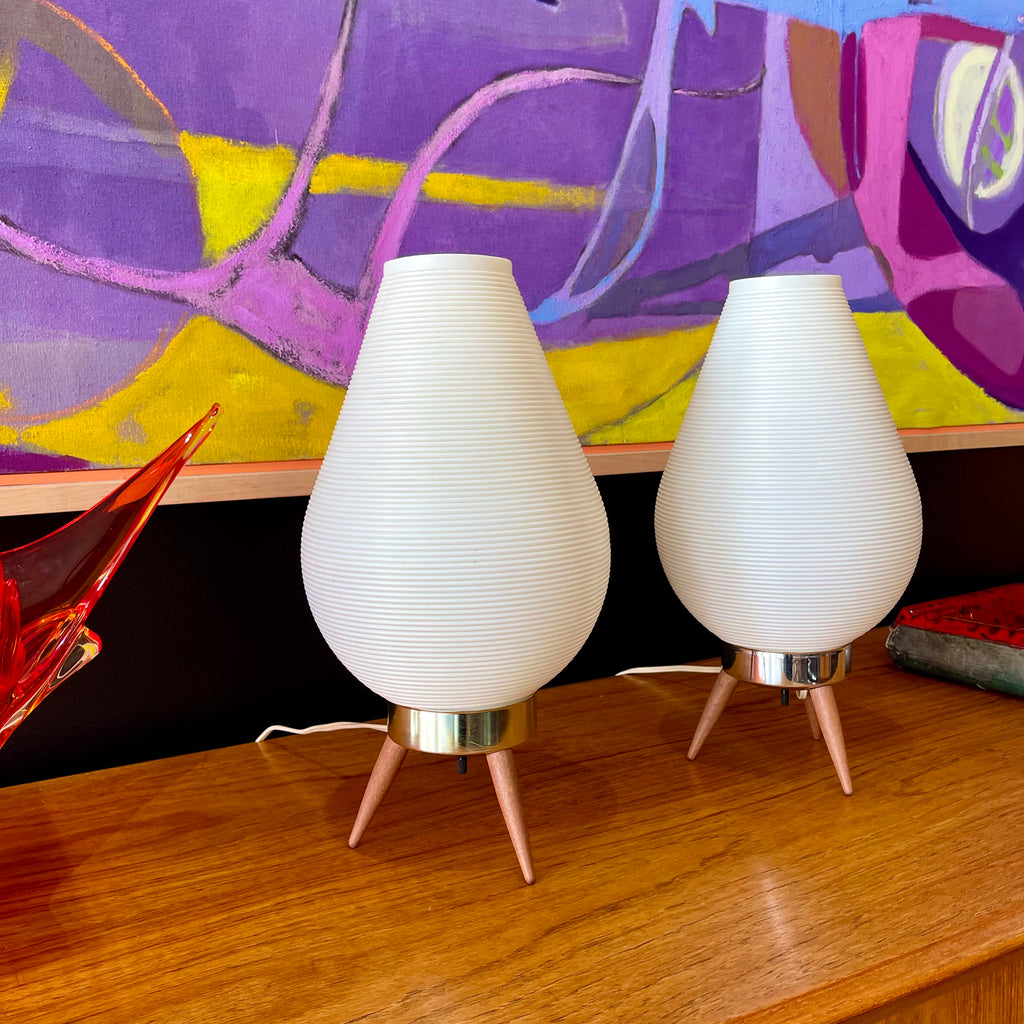 Tripod Beehive Table Lamps with Plastic Shades - Mr. Mansfield Vintage