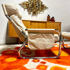 Overman Tubular Chrome  Canvas Chair + Ottoman Mr. Mansfield Vintage