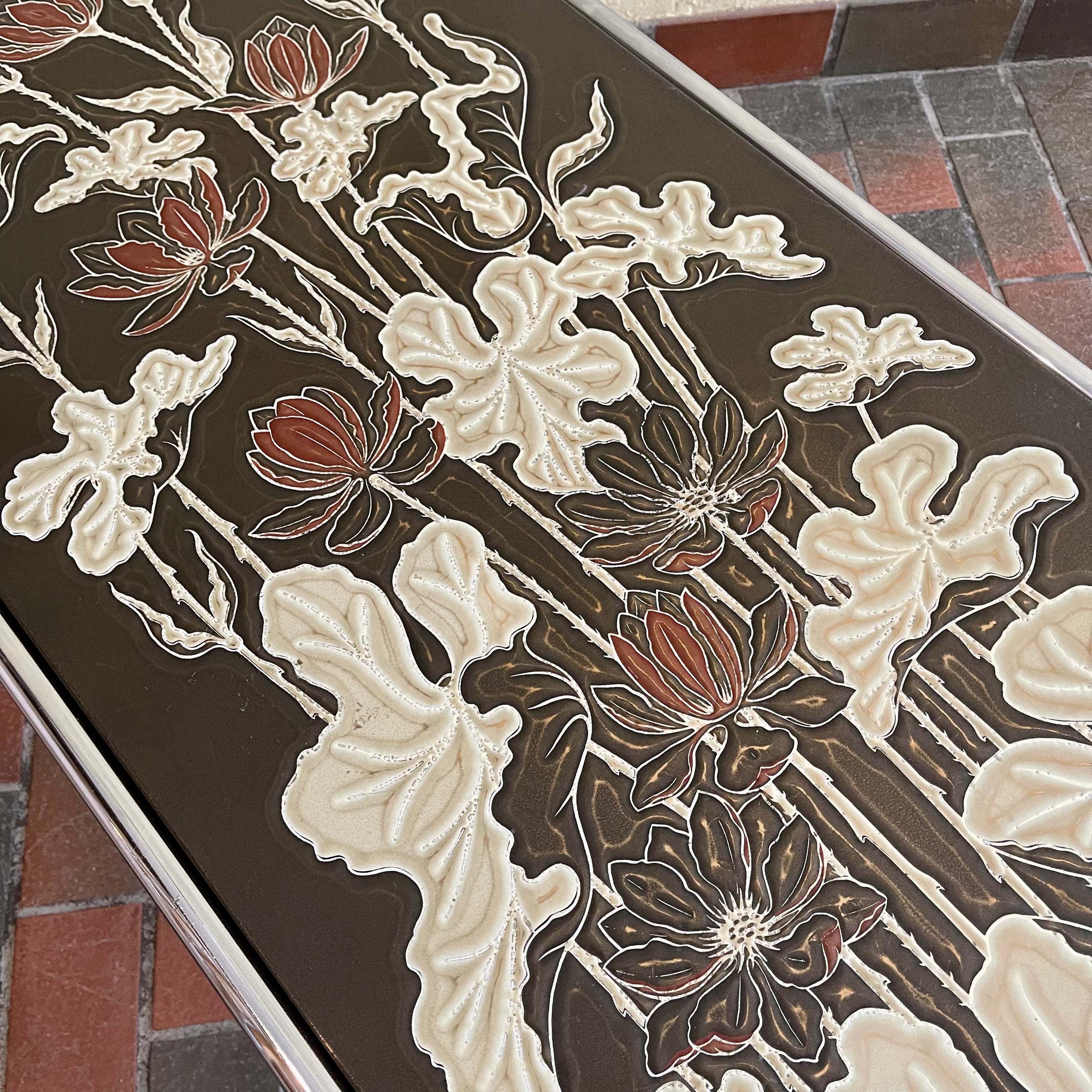 1970s Chrome and Floral Laminated Coffee Table