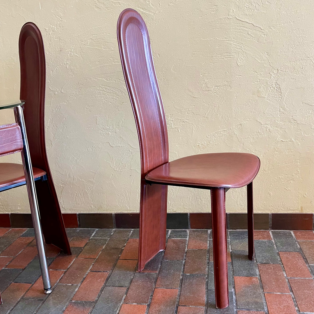 Italian Leather Chairs + Chrome + Leather Table - Mr. Mansfield Vintage