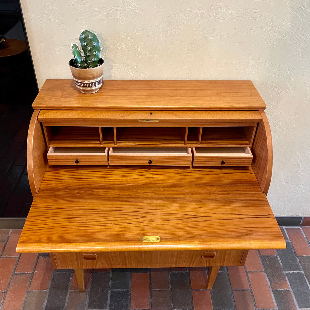 Teak Secretary Roll Top Desk - Mr. Mansfield Vintage