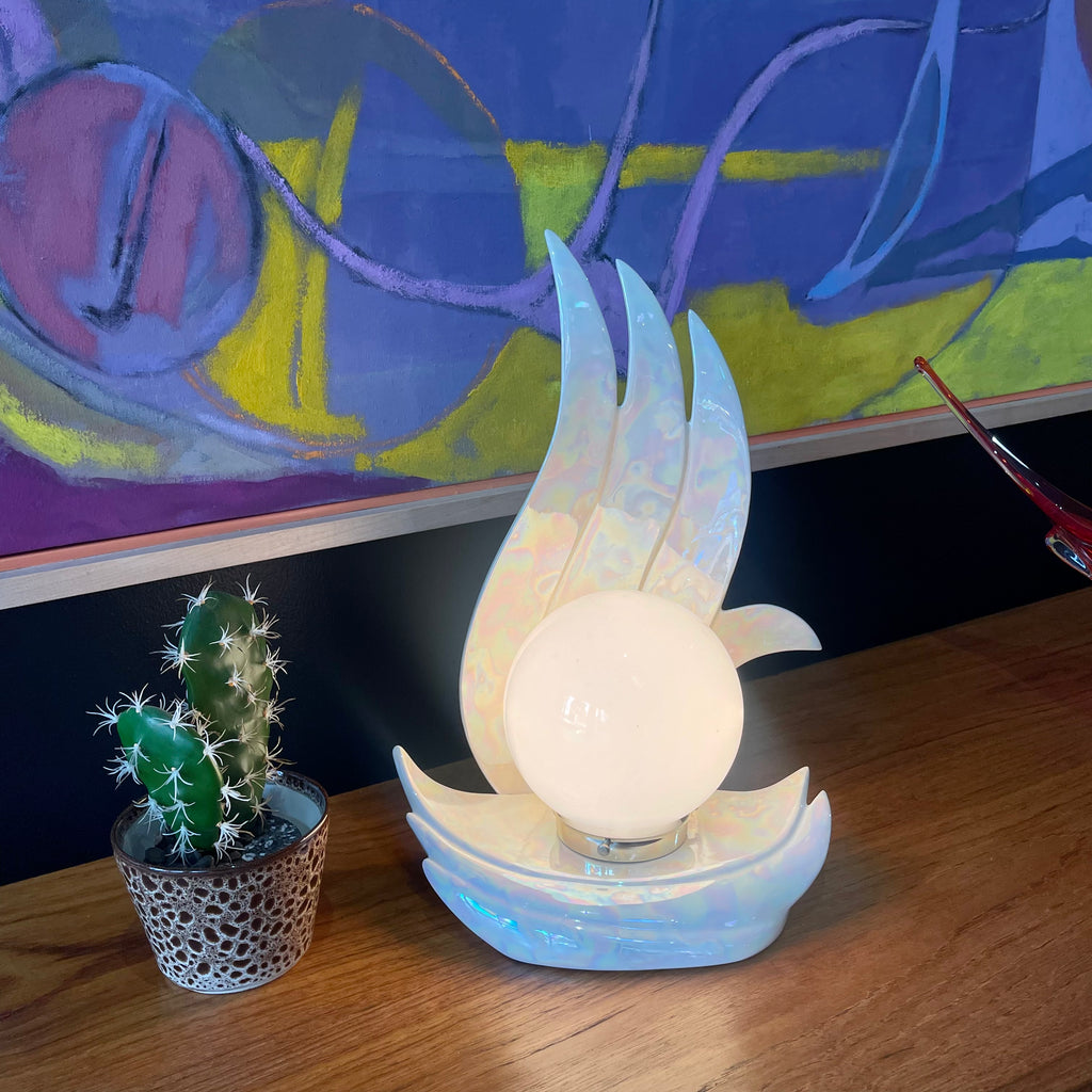 Opalescent VITREX Ceramic 80s DECO Table Lamp Mr. Mansfield Vintage