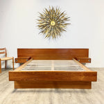 Load image into Gallery viewer, Midcentury Teak Queen Size Platform Bed + Floating Nightstands