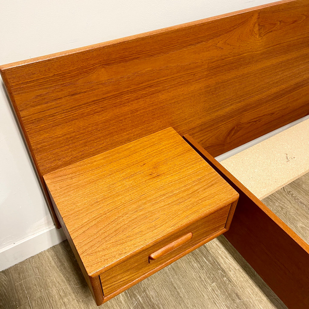 Mid-Century Teak Queen Size Bed + Floating Nightstands - Mr. Mansfield Vintage