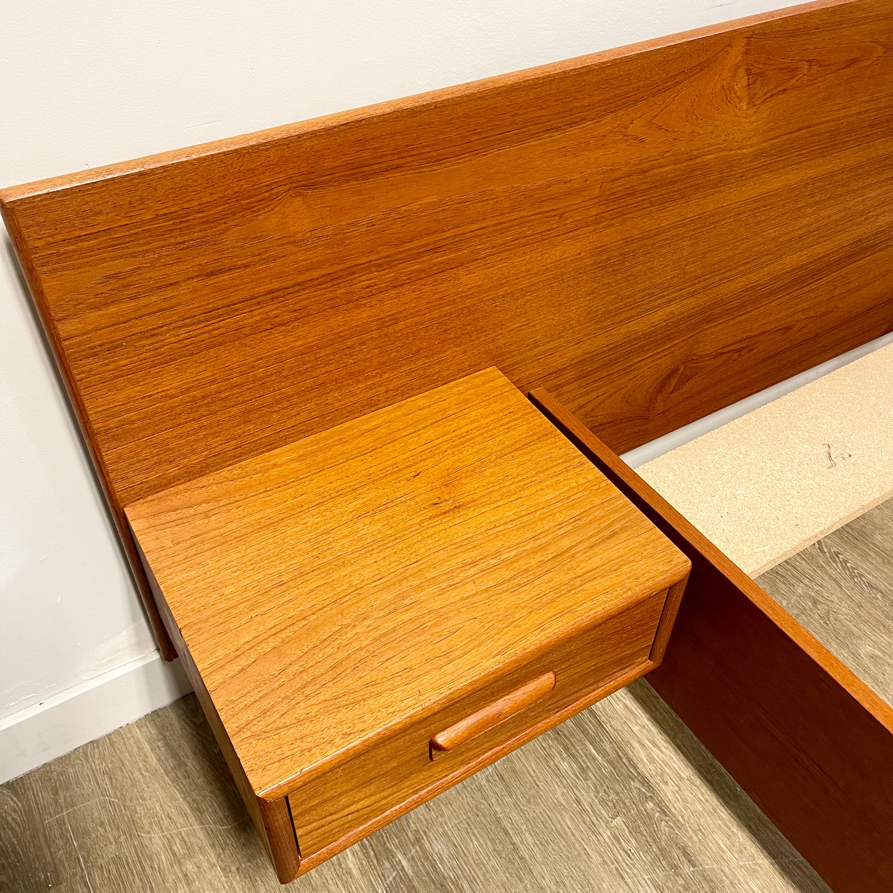 Mid-Century Teak Queen Size Bed + Floating Nightstands - Mr. Mansfield Vintage
