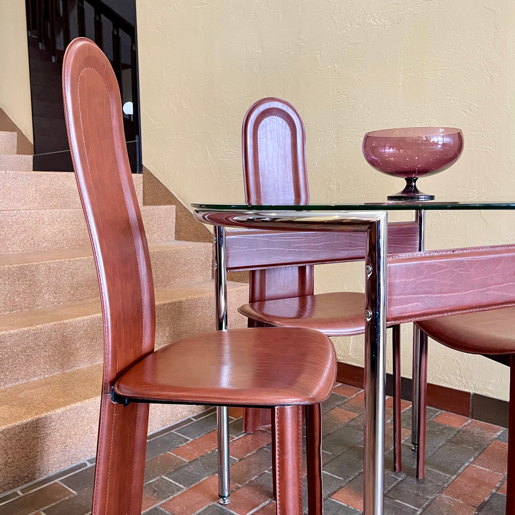 Italian Leather Chairs + Chrome + Leather Table - Mr. Mansfield Vintage