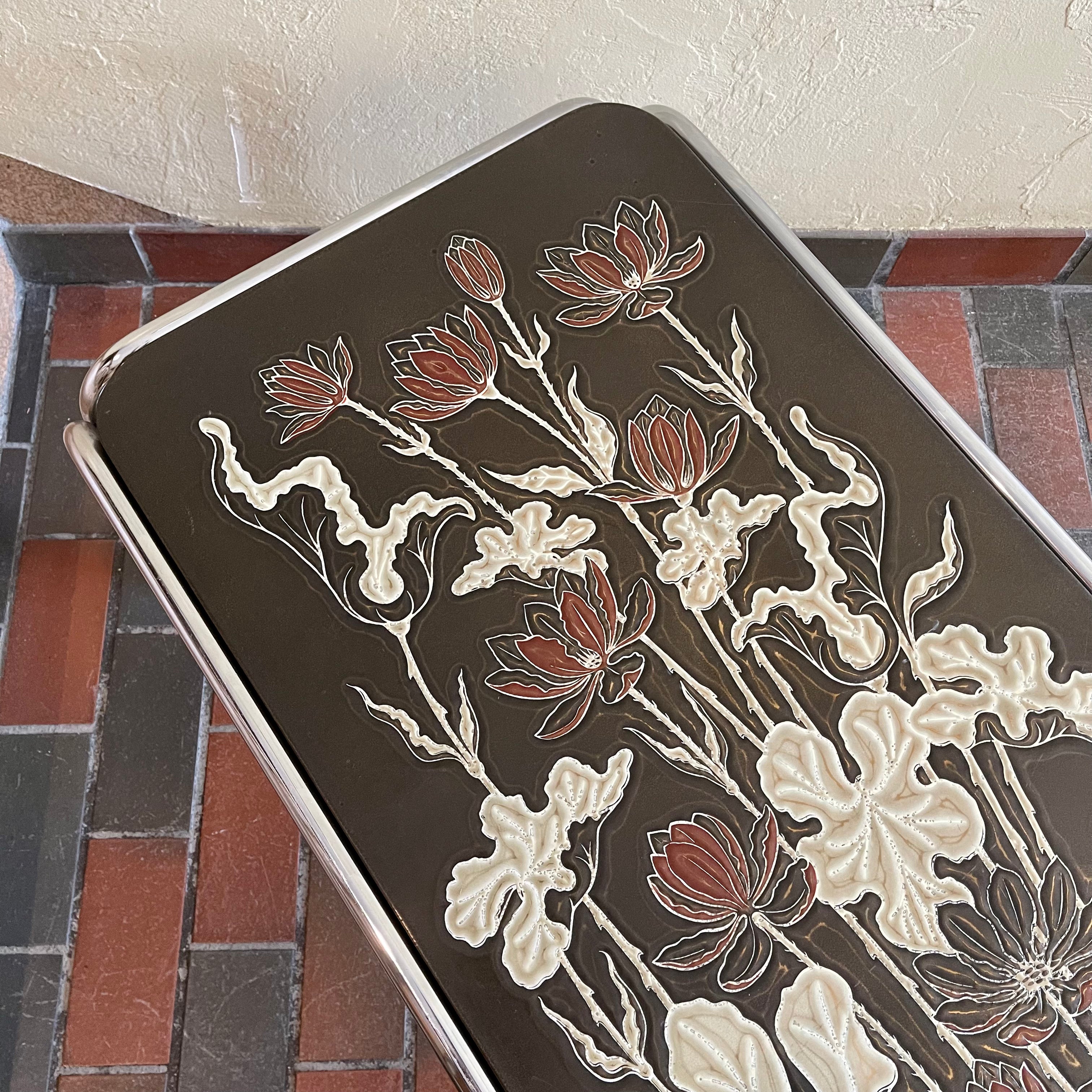 1970s Chrome and Floral Laminated Coffee Table