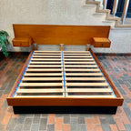Teak Queen Size Bed with Floating Nightstands - Mr. Mansfield Vintage