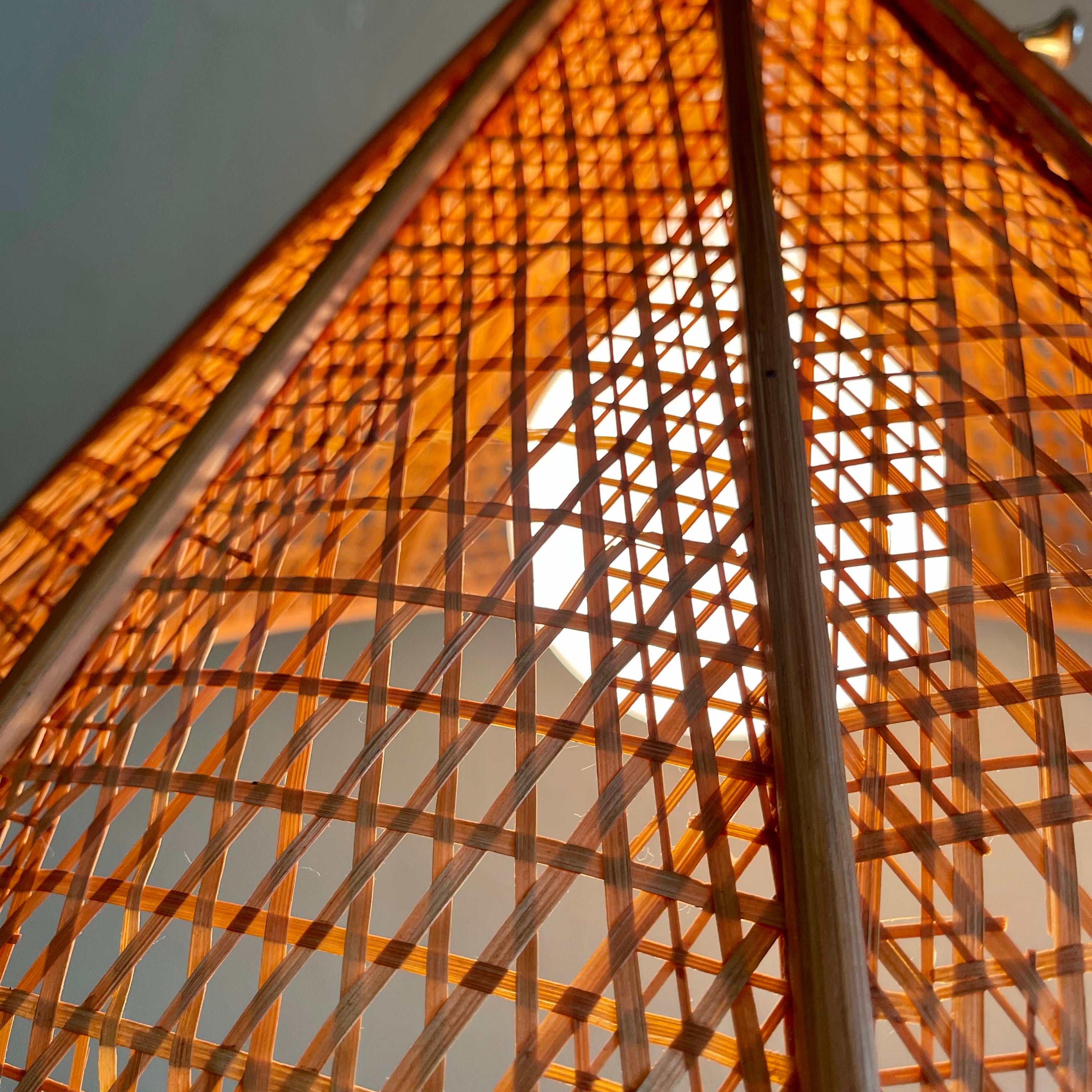 Teak Adjustable Lamp with Woven Wicker Shade