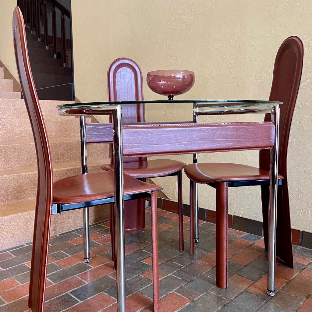 Italian Leather Chairs + Chrome + Leather Table - Mr. Mansfield Vintage