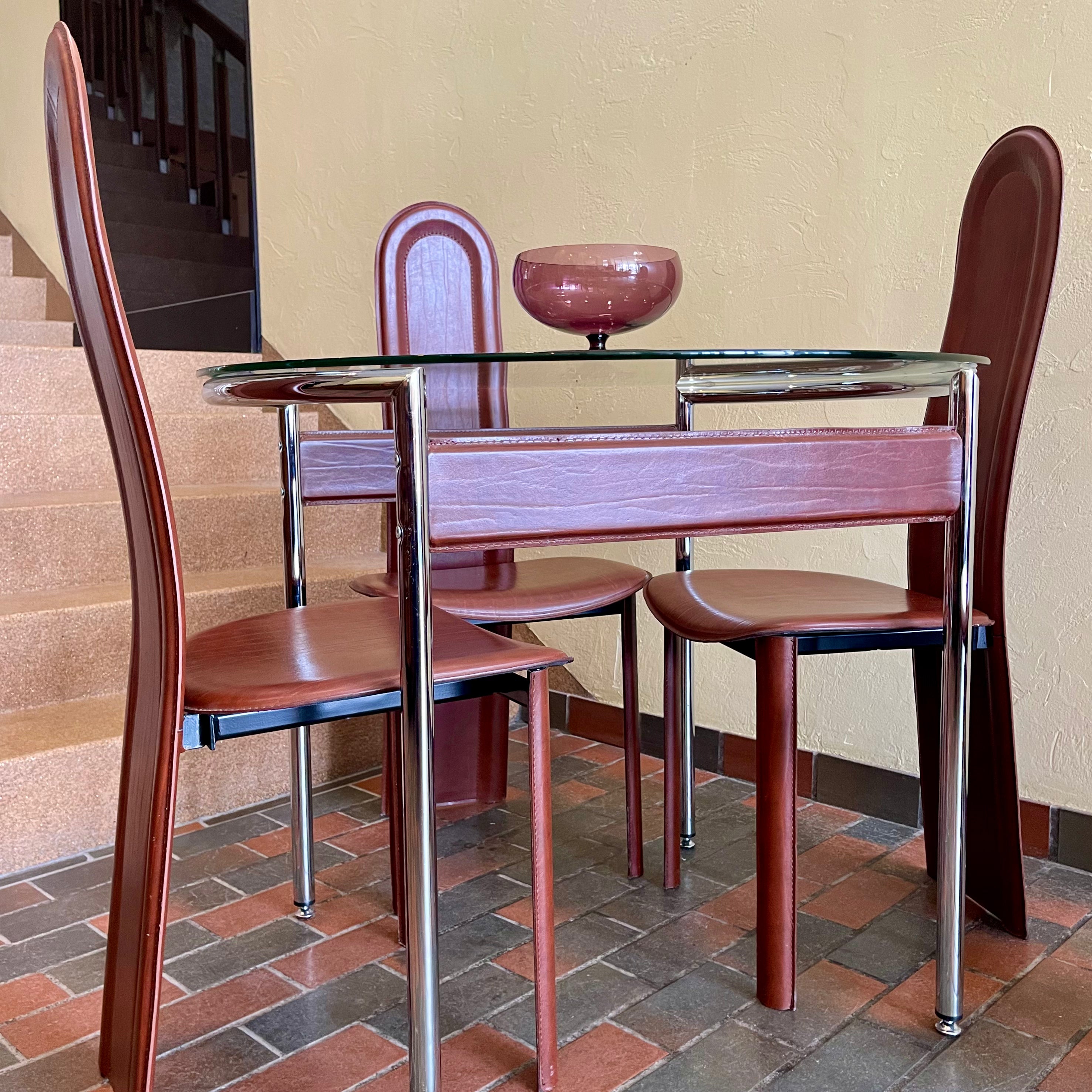 Italian Leather Chairs + Chrome + Leather Table - Mr. Mansfield Vintage
