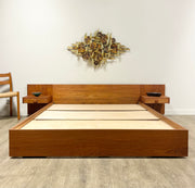 Mid-Century Teak Queen Size Bed + Floating Nightstands Mr. Mansfield Vintage