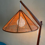 Load image into Gallery viewer, Teak Adjustable Lamp with Woven Wicker Shade