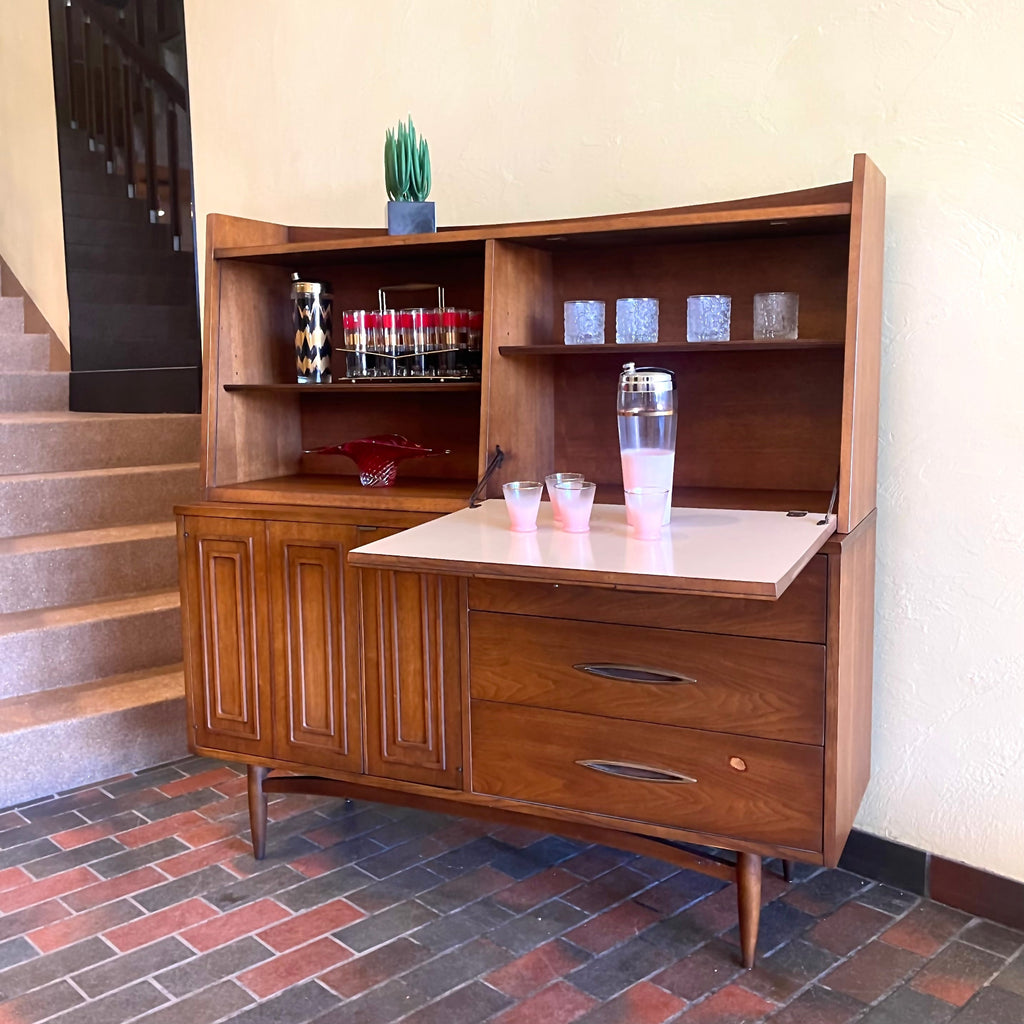 Broyhill Premier Sculptra walnut credenza and hutch from 1966