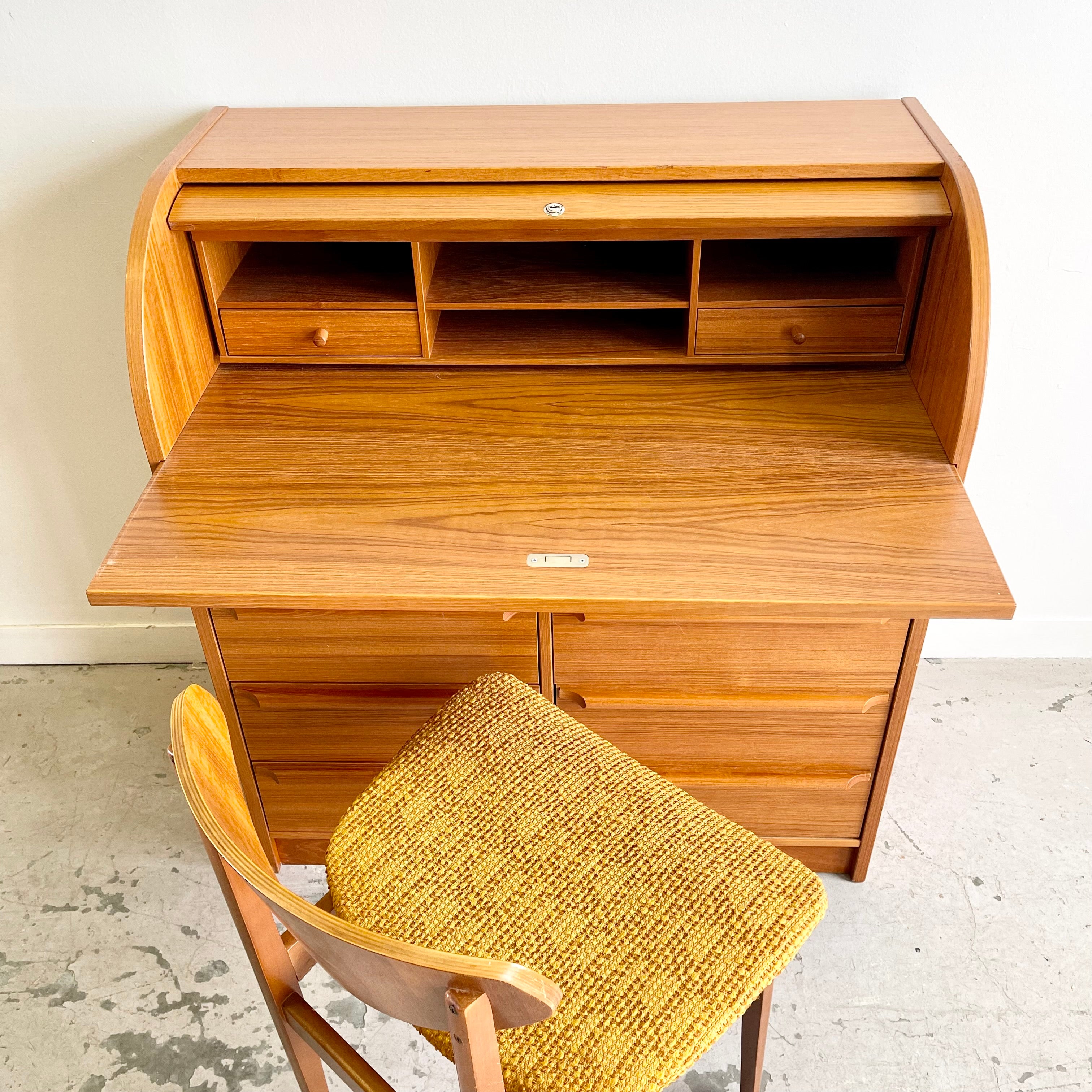 Teak Secretary Roll Top Desk Made in Denmark