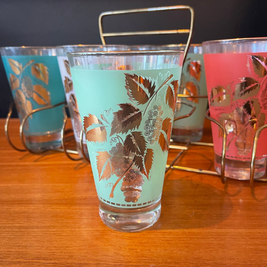 Vintage Cocktail Glasses + Caddy - Mr. Mansfield Vintage