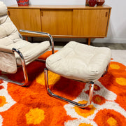 Overman Tubular Chrome  Canvas Chair + Ottoman Mr. Mansfield Vintage