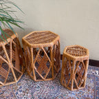 Three Vintage Wicker Nesting Tables