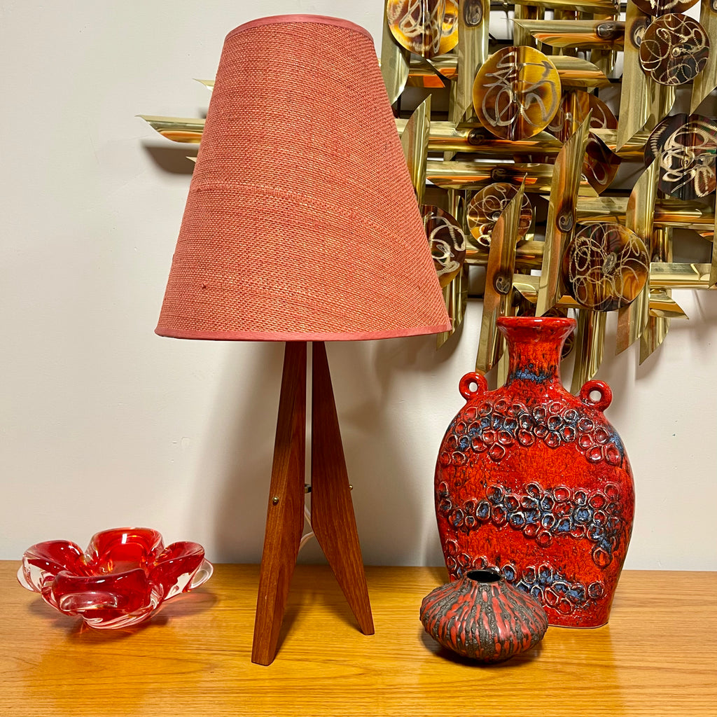 Midcentury Teak Tripod Rocket Table Lamp Mr. Mansfield Vintage
