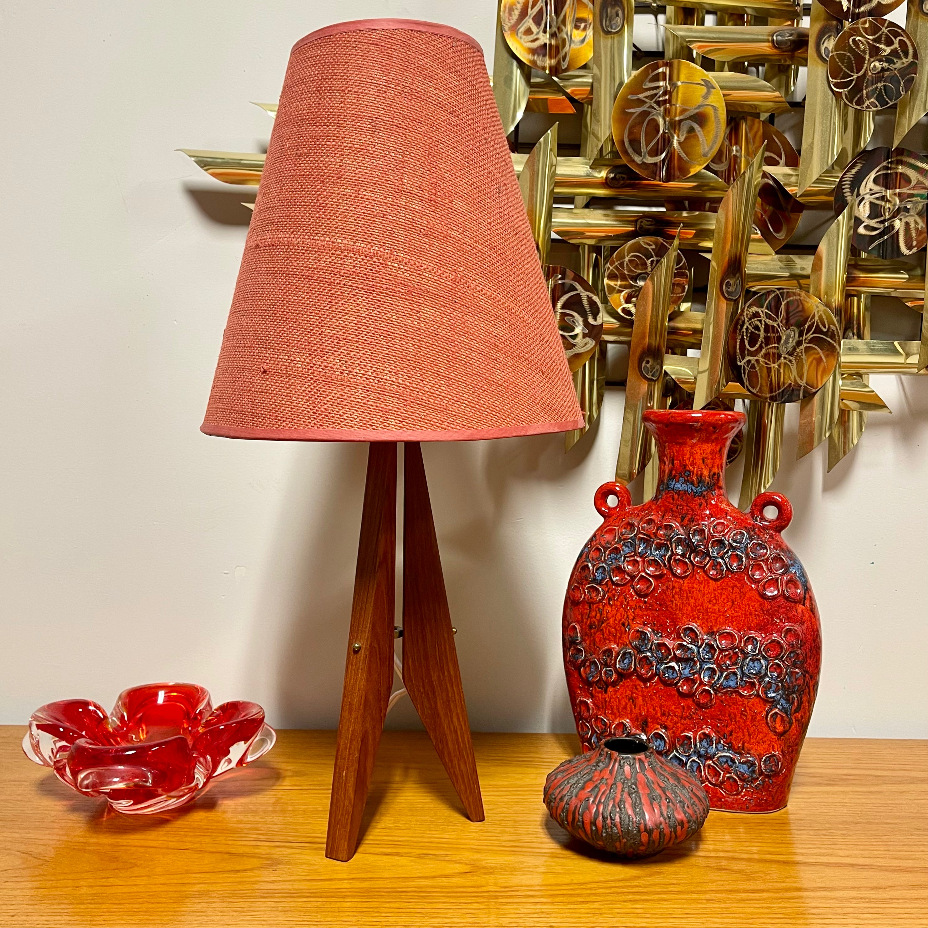 Midcentury Teak Tripod Rocket Table Lamp Mr. Mansfield Vintage