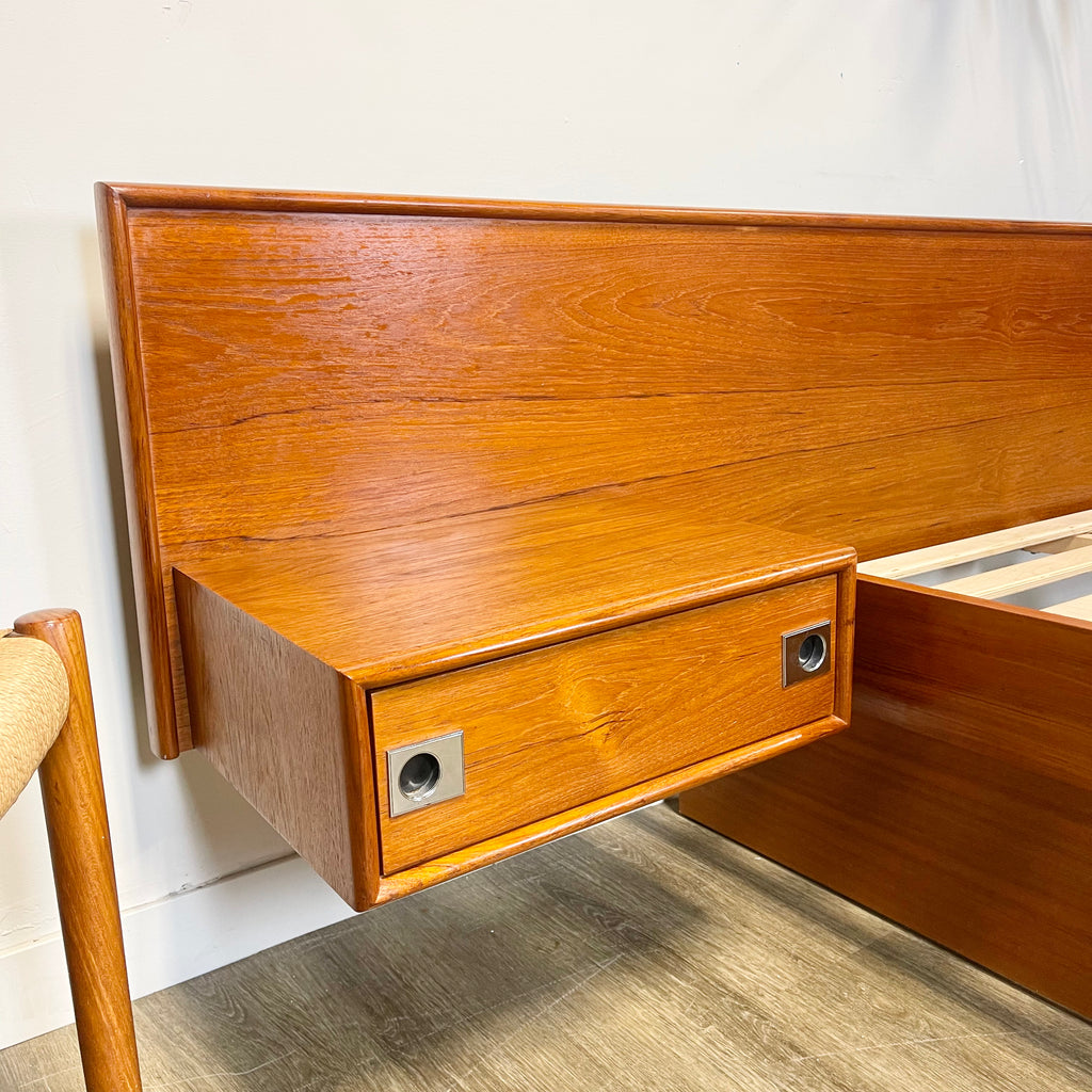 Midcentury Teak Queen Size Platform Bed + Floating Nightstands - Mr. Mansfield Vintage