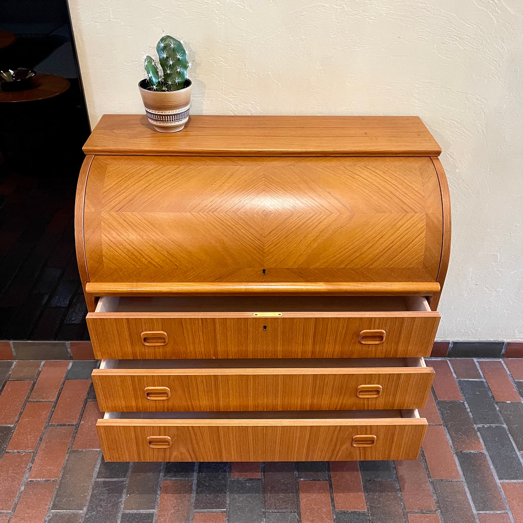 Teak Secretary Roll Top Desk - Mr. Mansfield Vintage