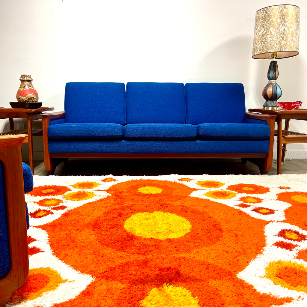 R. Huber Sofa + Original Royal Blue Upholstery + New Foam