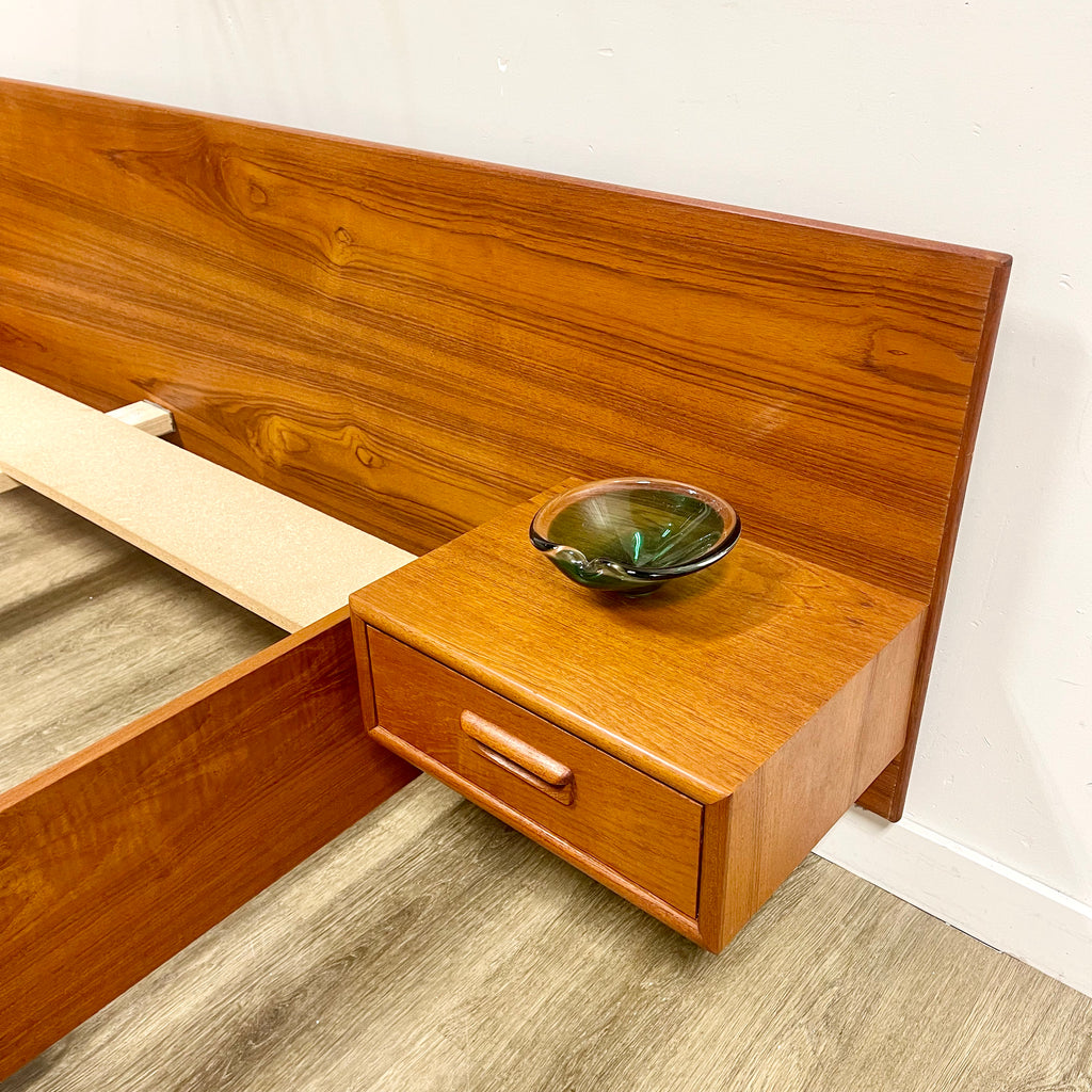 Mid-Century Teak Queen Size Bed + Floating Nightstands - Mr. Mansfield Vintage