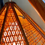 Teak Adjustable Lamp with Woven Wicker Shade
