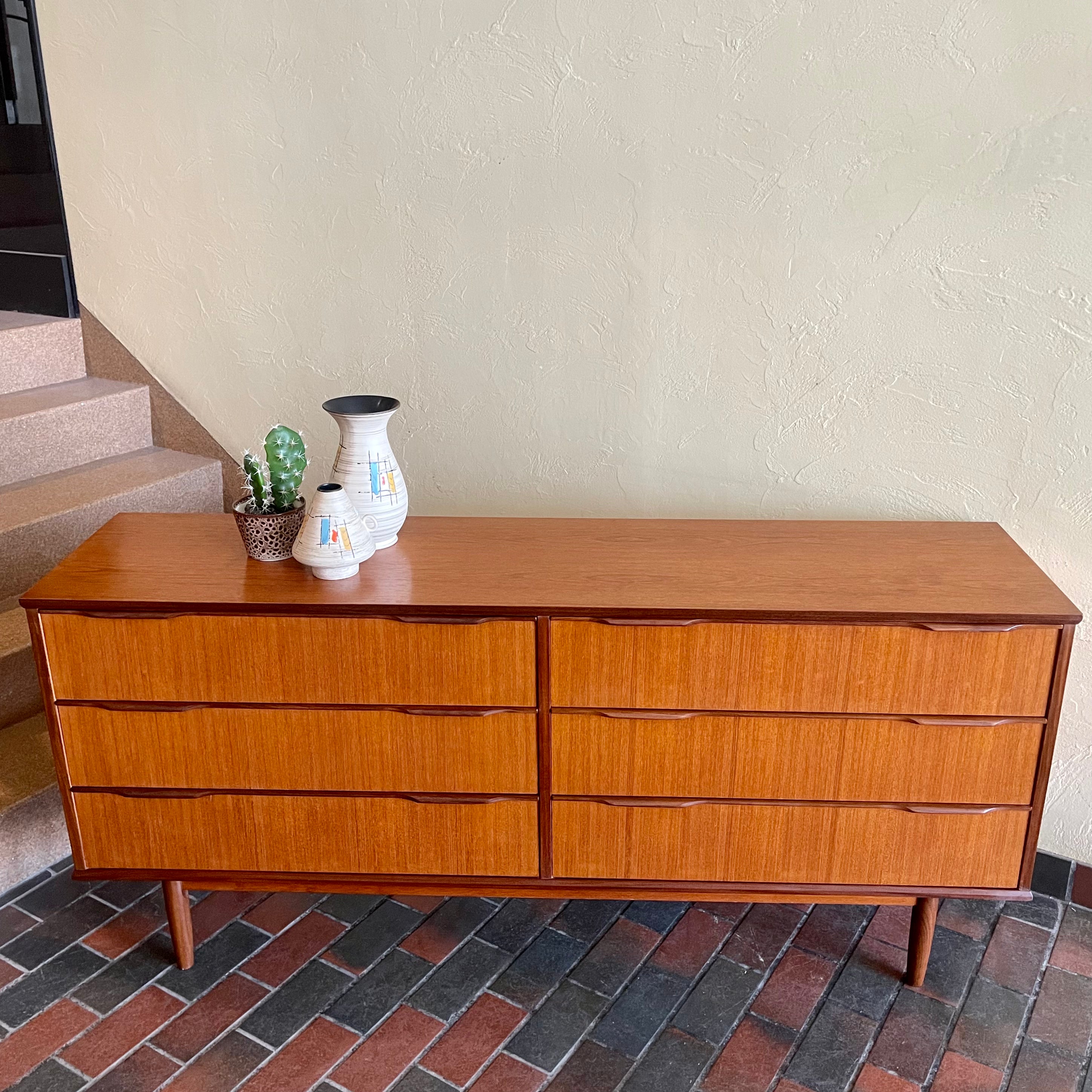 Danish 6 Drawer Teak Dresser +  Afromosia Teak Handles
