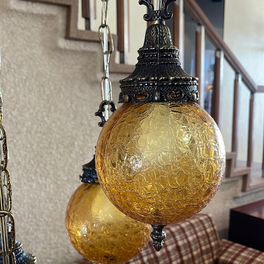 Vintage Amber Shade Swag Lamp