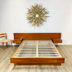 Midcentury Teak Queen Size Platform Bed + Floating Nightstands - Mr. Mansfield Vintage