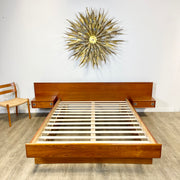 Midcentury Teak Queen Size Platform Bed + Floating Nightstands - Mr. Mansfield Vintage
