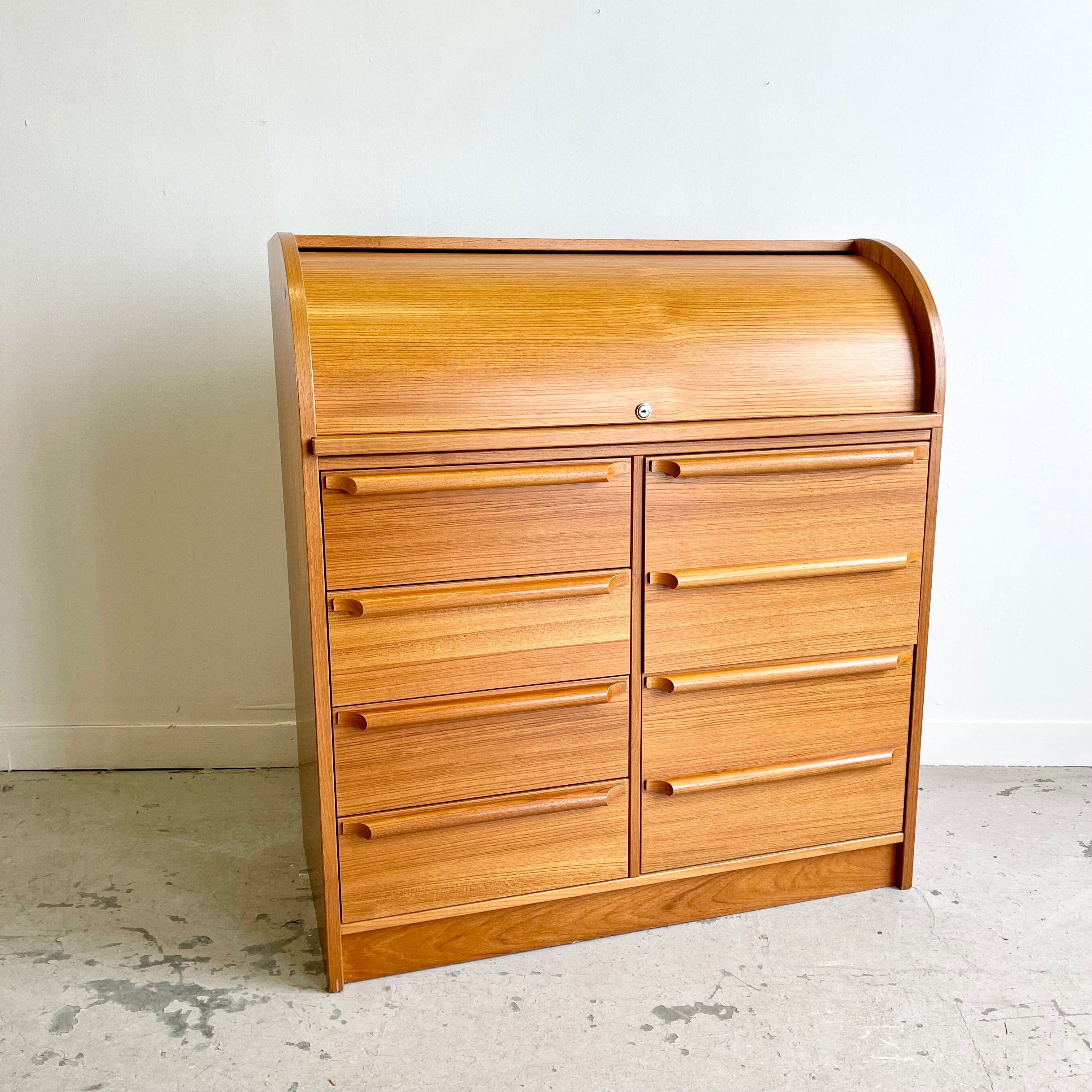 Teak Secretary Roll Top Desk Made in Denmark