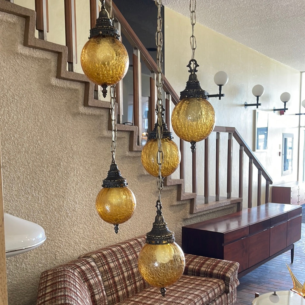 Vintage Amber Shade Swag Lamp