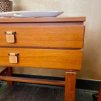 Midcentury Teak Mirror + Entranceway Consul Table Mansfield Vintage