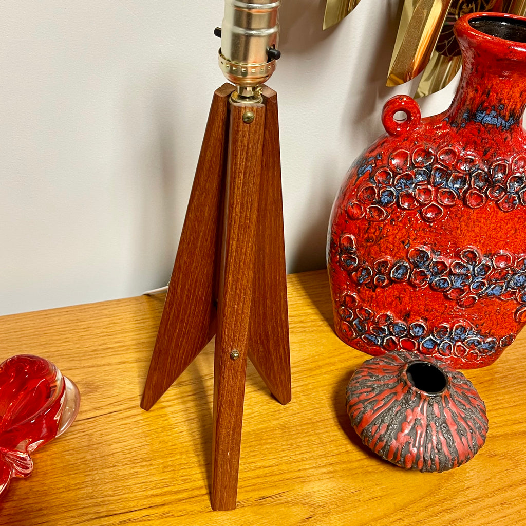 Midcentury Teak Tripod Rocket Table Lamp Mr. Mansfield Vintage